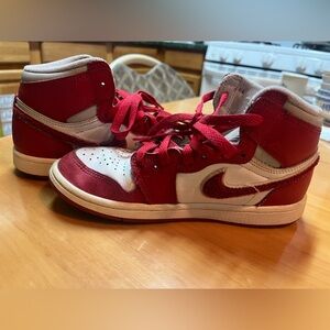 Nike Red and White Air Jordan High-Top Sneakers size 3Y